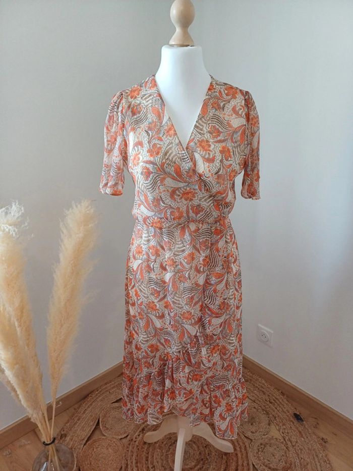 Robe fluide cache-coeur Flamant Rose taille M 38