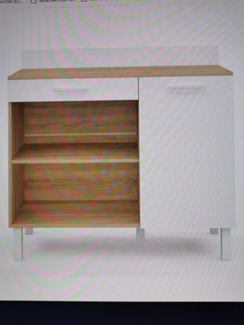 Buffet de Cuisine Cina Plan de Travail H 93cm L 100cm l 40cm 1 Porte + 1 Tiroir Façon Hêtre et Blanc