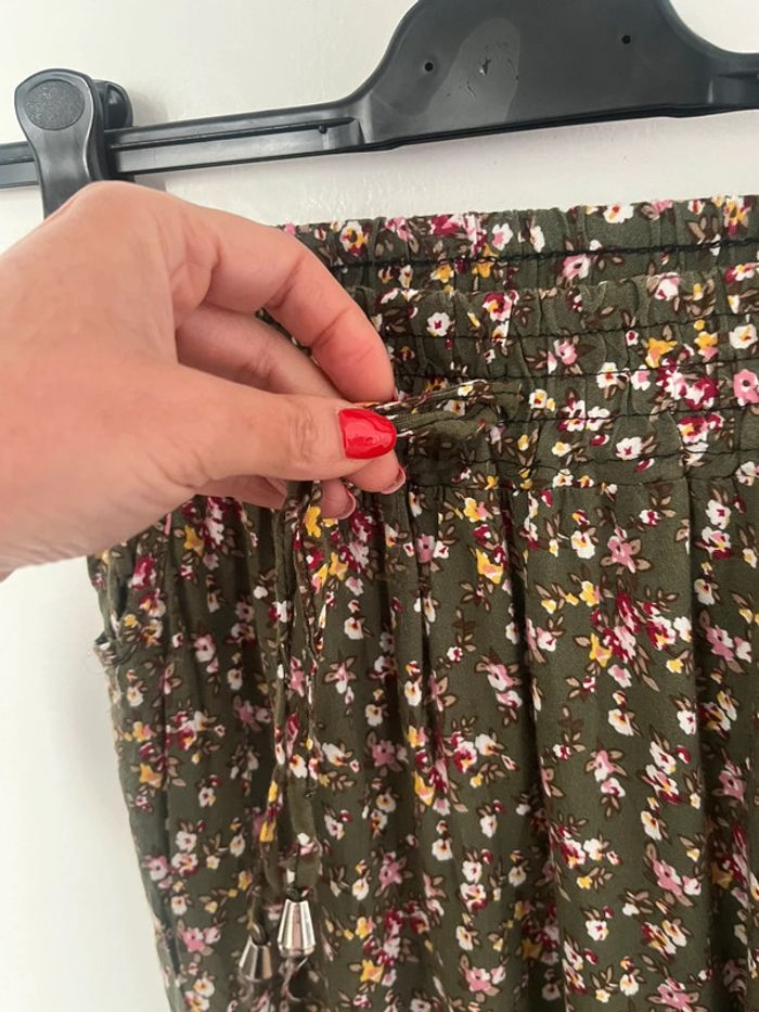Pantalon kaki fleuri décontracté taille unique - photo numéro 3