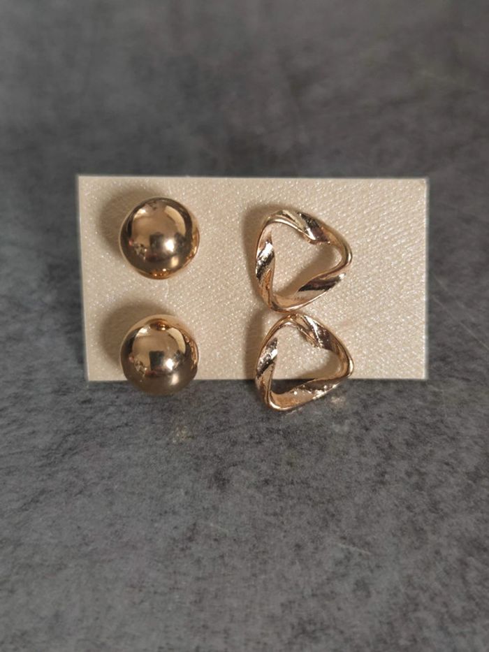Lot de 2 paires de boucles d'oreilles fantaisie clous métal doré