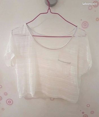 Top court blanc et argent Cache Cache taille 1, (tbe)