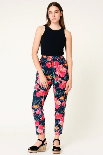 Pantalon fluide fleuri tropical – Taille L