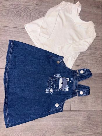 Bébé fille Haut blanc + robe jean 12M