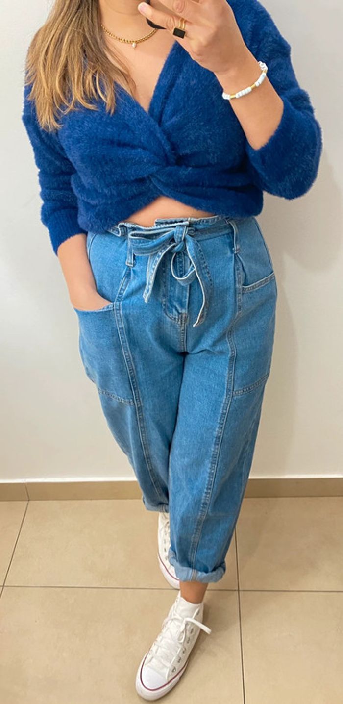 Pull Court Croisé Bleu Marine Duveteux Taille Unique - photo numéro 3
