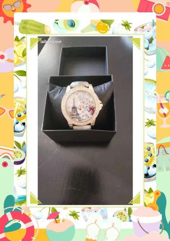 montre femme avec Motif Tour Eiffel Paris et strass