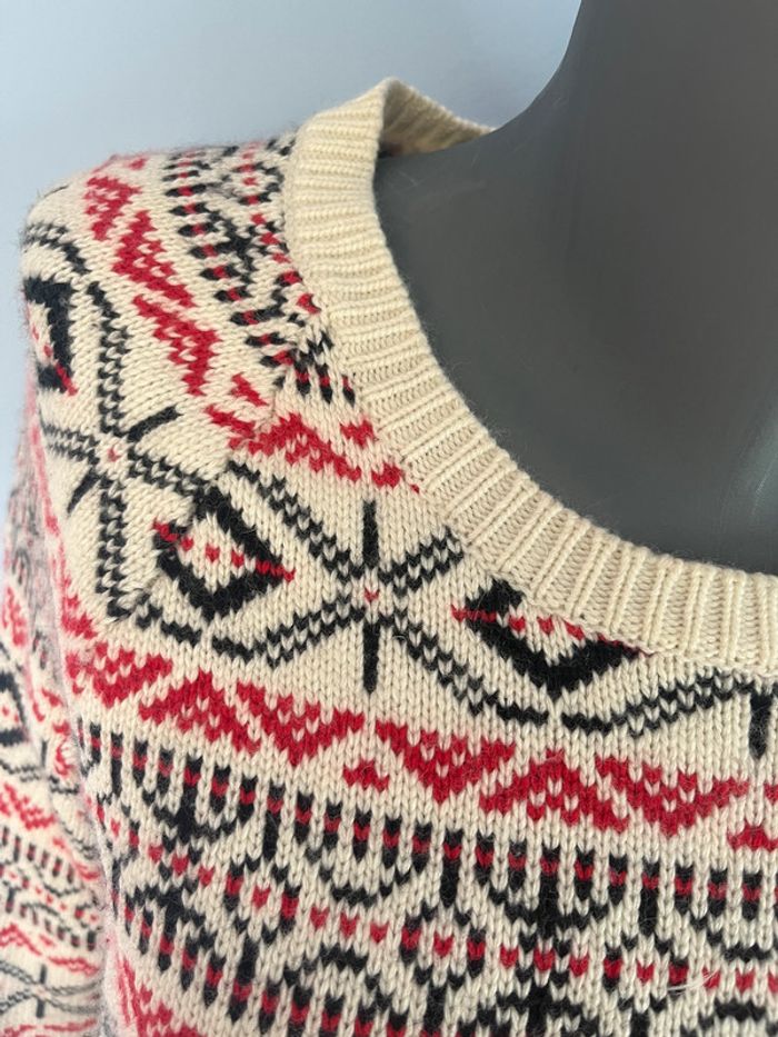 Pull tricot blanc cassé Sandro taille 1 – Motifs noir et rouge & tirettes manches - photo numéro 3