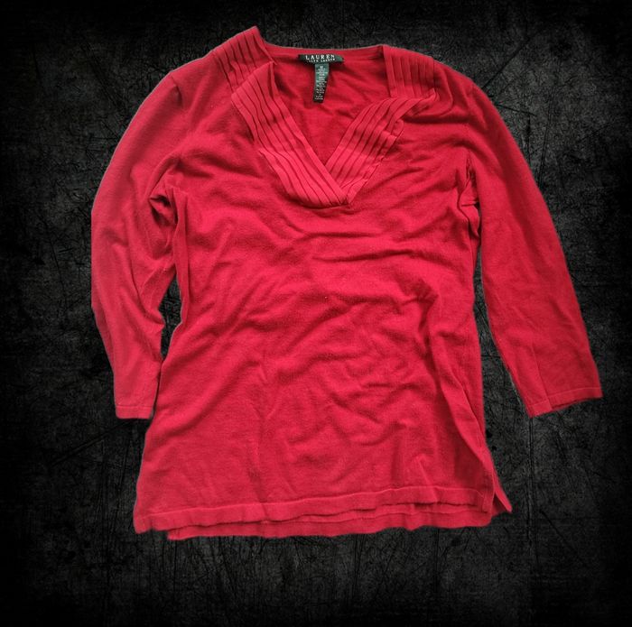 🔴 Pull femme Ralph Lauren – Rouge, col V, manches 3/4 – Taille M - photo numéro 5