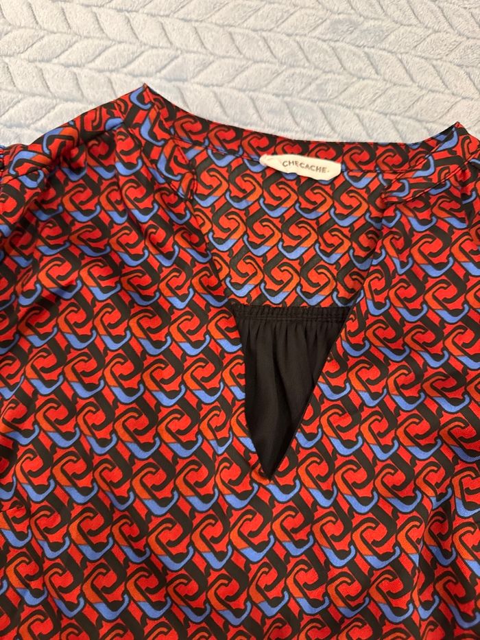 Robe droite à motifs rouge bleu et noir - photo numéro 2