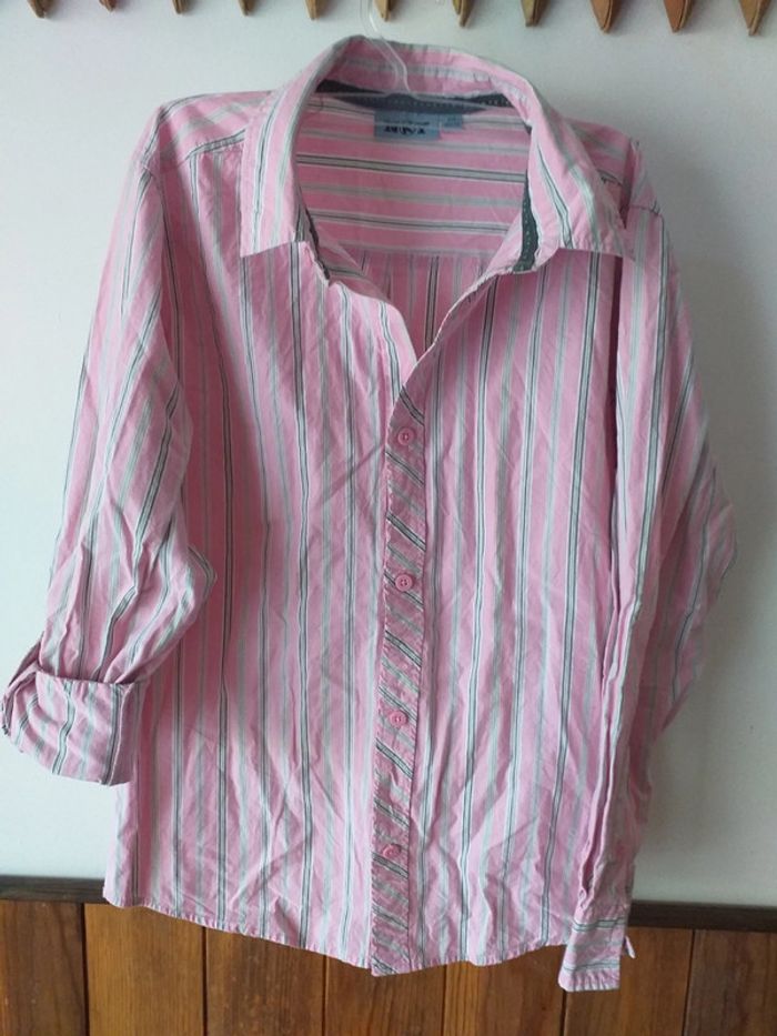 Chemise rayé rose gris manches longues
