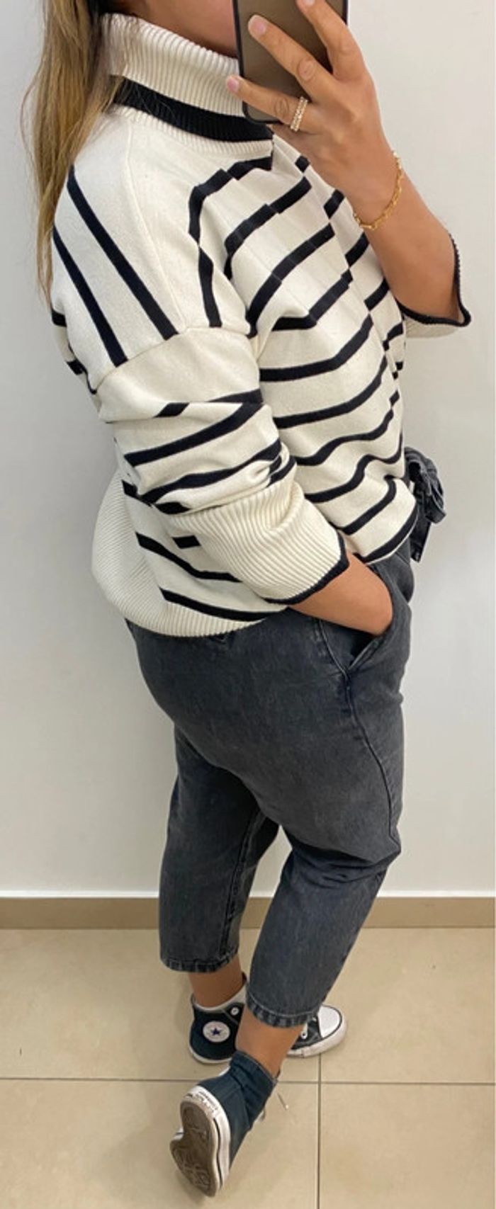 Superbe Pull Col Roulé Rayé Taille Unique - photo numéro 6