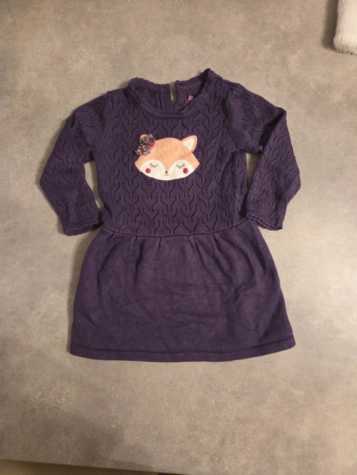 Robe manche longue hiver fille effet tricot violette motifs T24mois sergent major