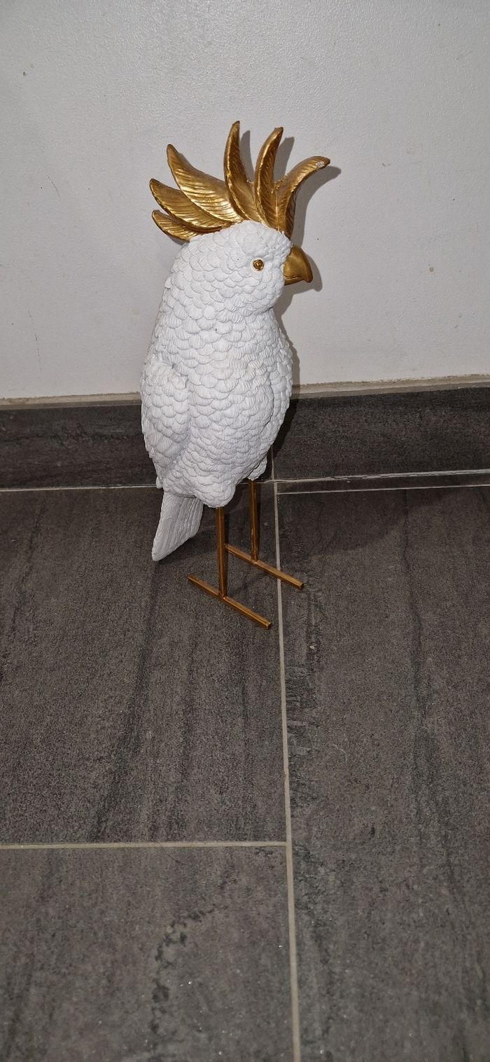 Statue/statuette perroquet blanc et doré - photo numéro 2