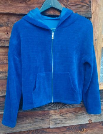 Gilet à capuche en acrylique femme bleu touché doux