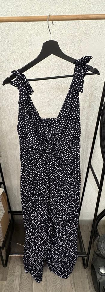 Combinaison longue à bretelles légère bleue à pois blanc - Taille L