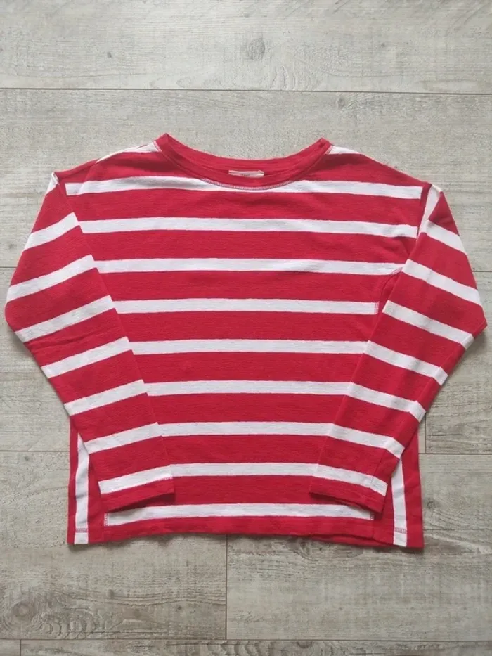Pull manches longues marinière rouge et blanc taille L Esprit - photo numéro 5