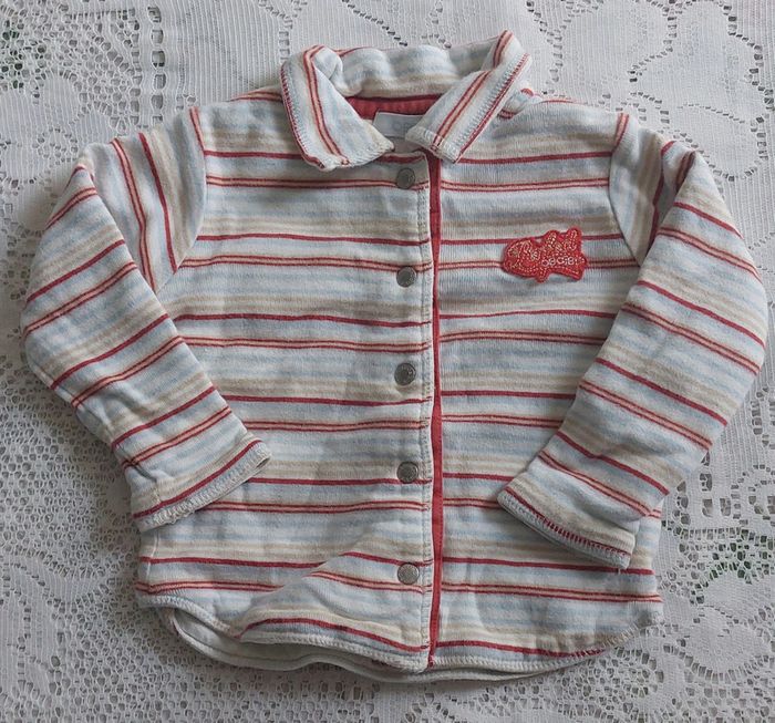 Veste chaude bébé - rayée, Obaibi, en très bon état, taille 12 mois