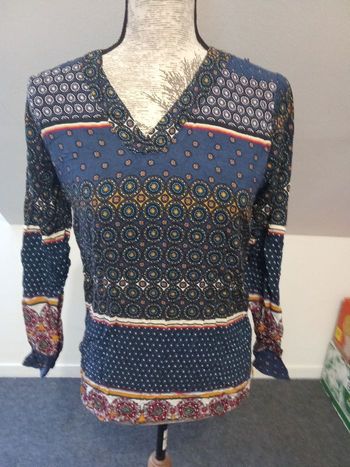 Blouse, Tunique femme manche longue taille L ou 40-42 motif, marine, mi saison été 