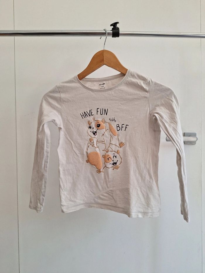 T-shirt manche longue blanc à motif enfant fille Kiabi 10 ans