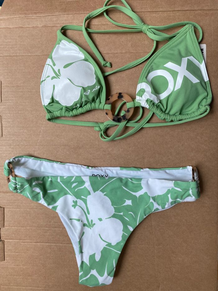 Maillot de bain Roxy S  OG Fixed Tri vert et blanc - photo numéro 3