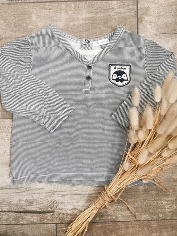 Teeshirt DPAM manches longues rayé noir blanc 18mois