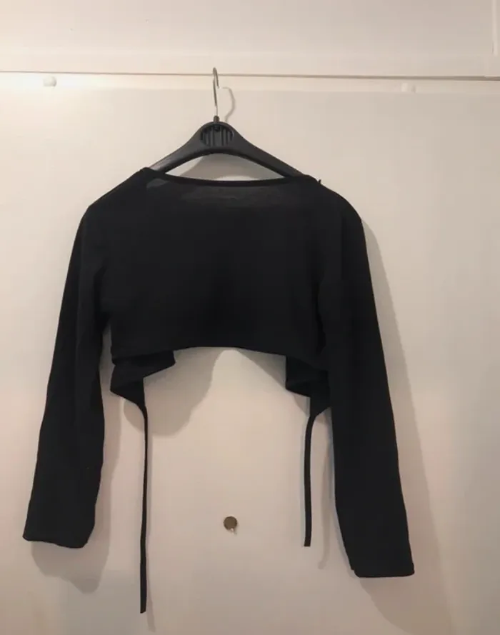 Gilet top court manche longue été noire taille S - photo numéro 3