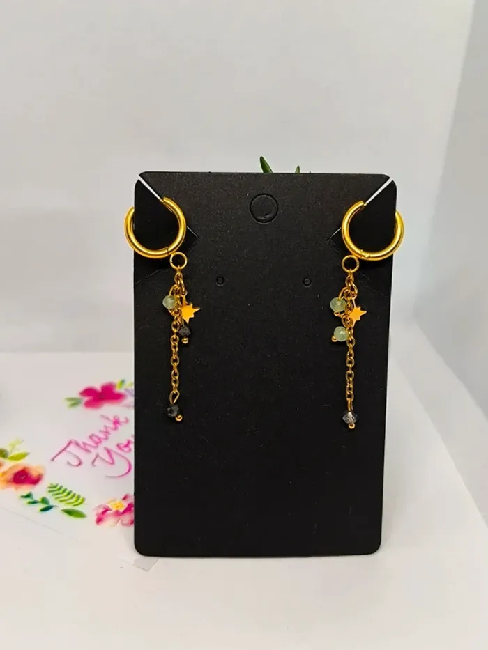 Boucles d'oreilles dorées étoile polaire et perles vertes et noires - photo numéro 7