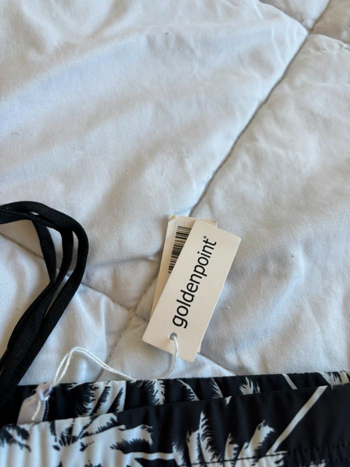 Bas de maillot de bain noir motif feuillage blanc Goldenpoint lacets taille S/36 neuf avec étiquette - photo numéro 2