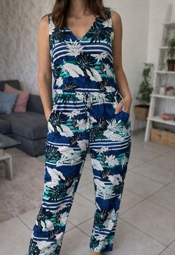 Combinaison longue motif tropical bleu taille L by one