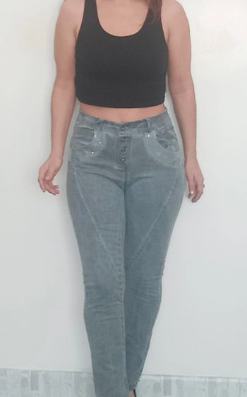 Jean slim stretch gris poche sequins taille 36