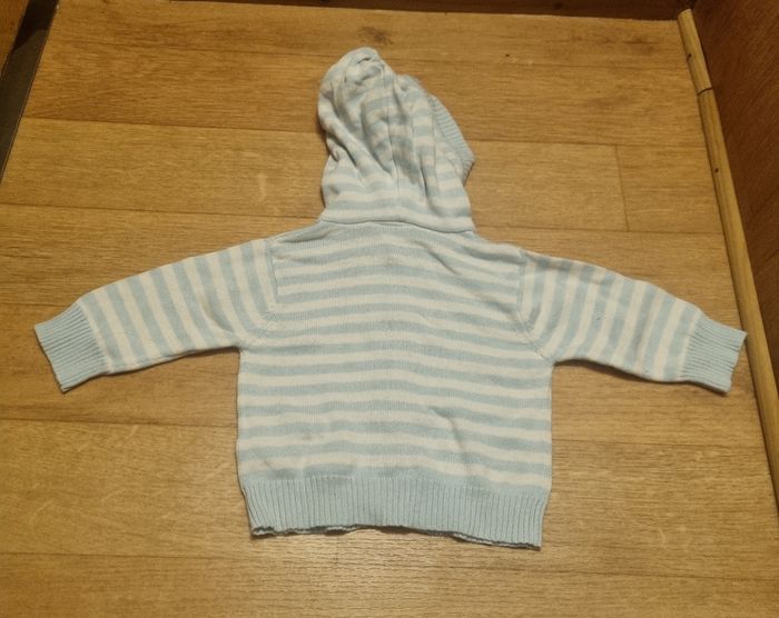 gilet avec capuche blanc et bleu ciel à rayure influx taille 3 mois garcon - photo numéro 3