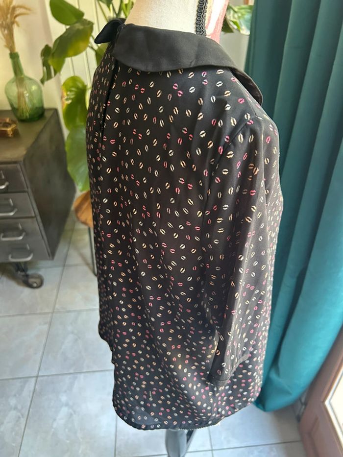 Haut blouse noir fluide col Claudine rose tunique pimkie - taille s - photo numéro 3