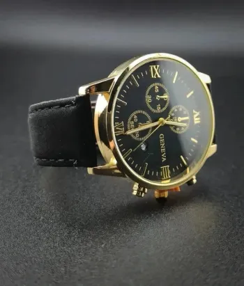 Montre noire & dorée, style vintage, homme