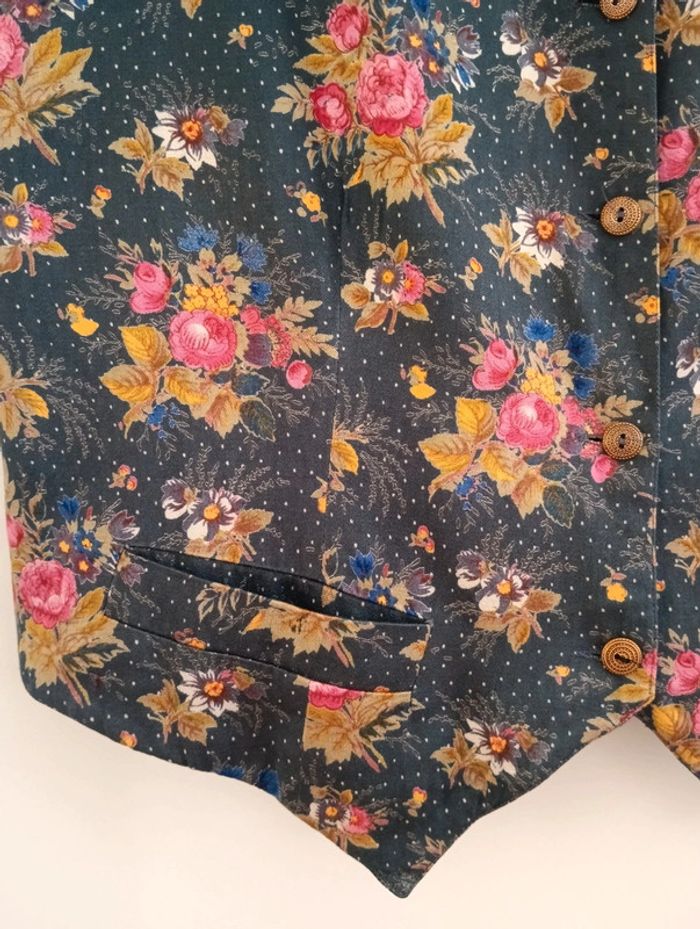 Gilet sans manches vintage style gilet costume bleu à fleurs - photo numéro 3