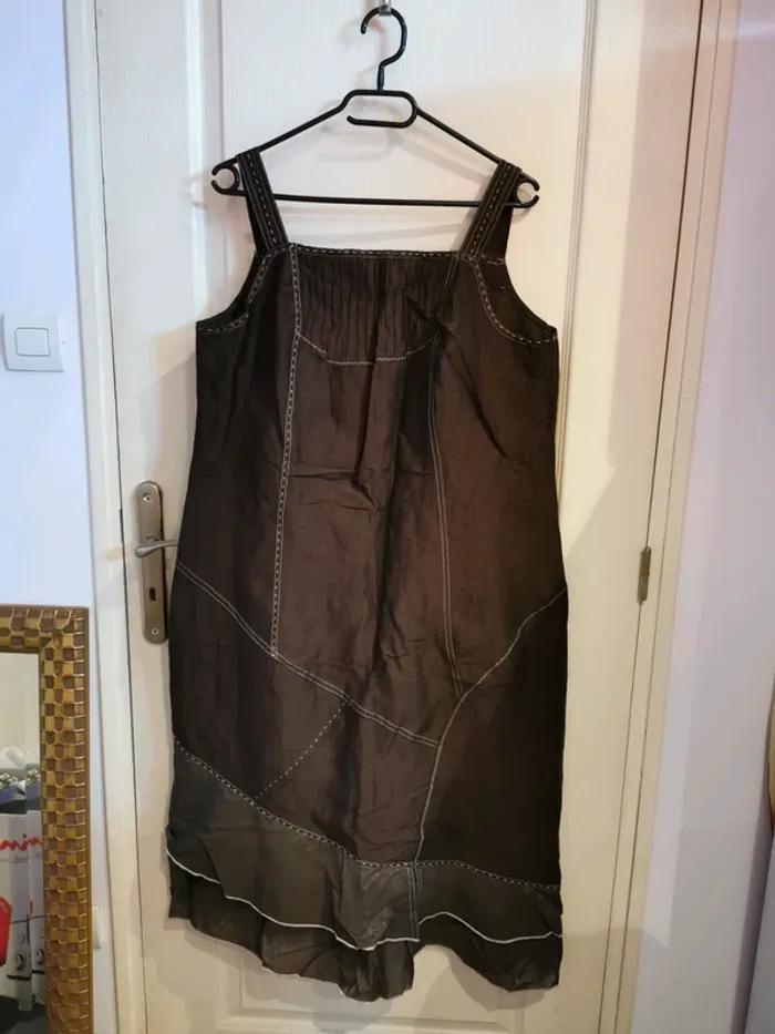 Robe femme marron lin T44 - photo numéro 3