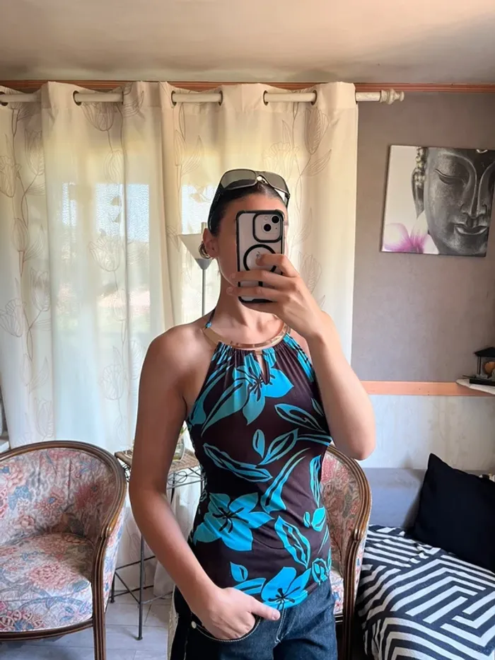 Top grunge exotique dos nu hippie Ibiza Summer avec métal en cou collier - photo numéro 3