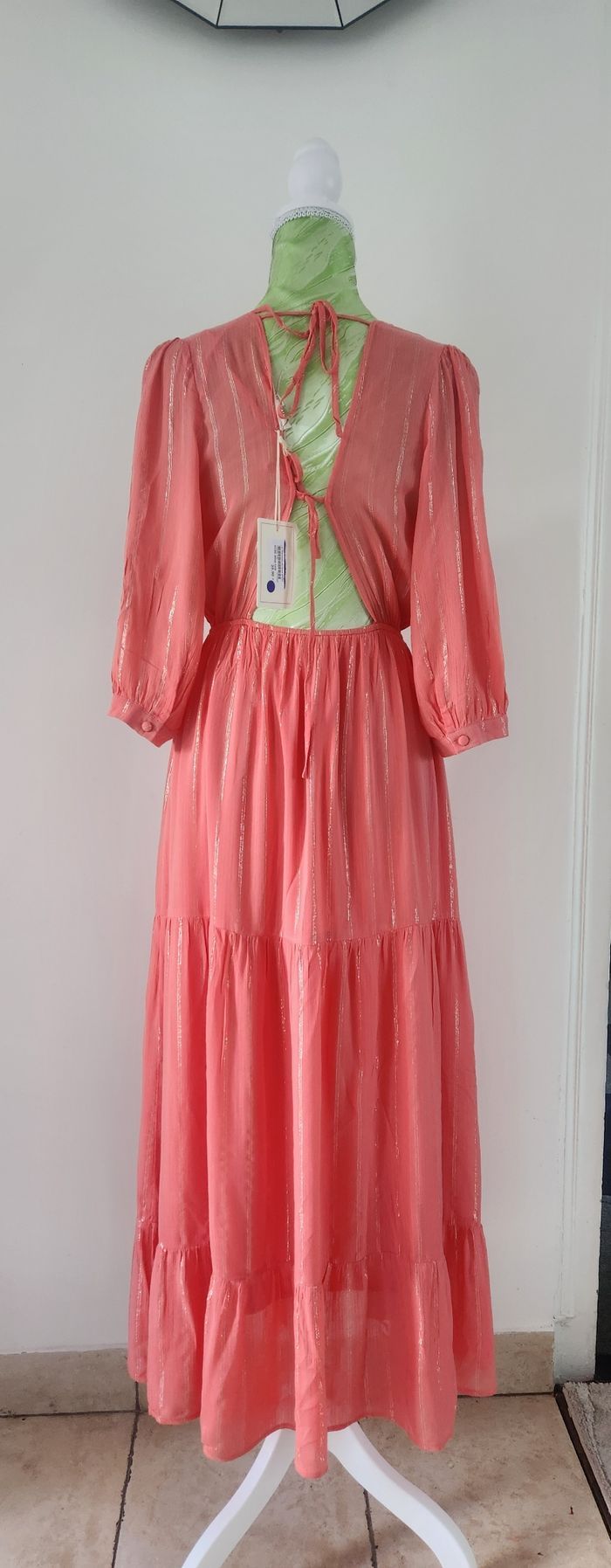 Robe longue corail Maëlle neuve dos ouvert - photo numéro 3