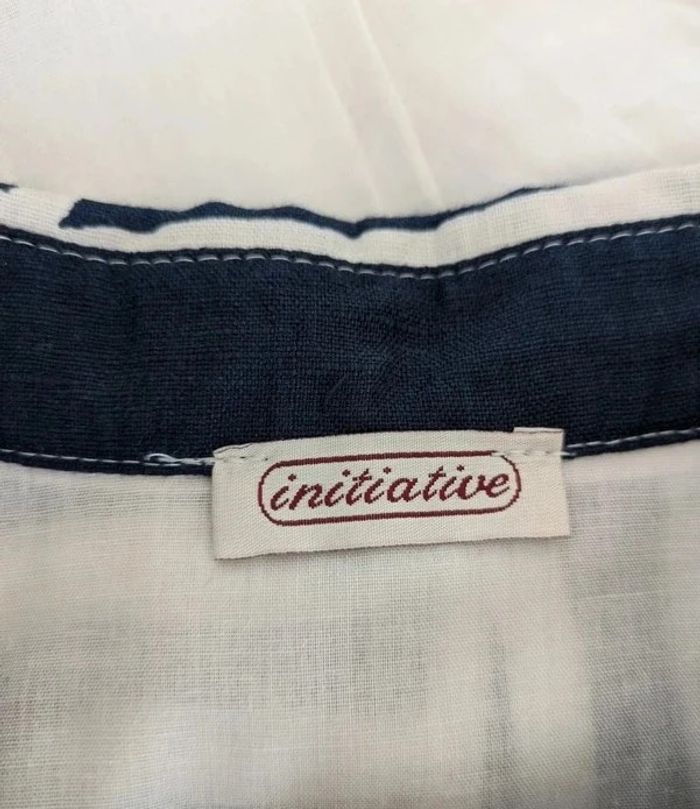 Robe d'été 100% lin blanche et marine - Initiative - taille 46 - photo numéro 7