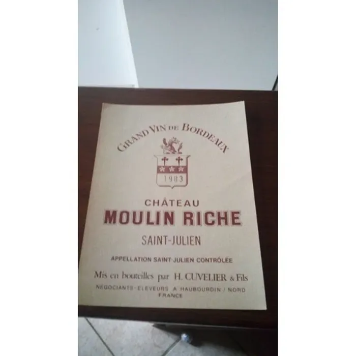 Etiquettes de vin Château Moulin Riche Saint Julien 1983 Neuf - 2eme modele