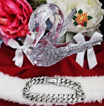 🤍 Gourmette Argent Blanc avec Détails en Strass