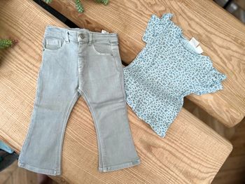 Ensemble Zara 18/-24 mois 18 24 2 ans pantalon flare t-shirt gris Liberty fleurs
