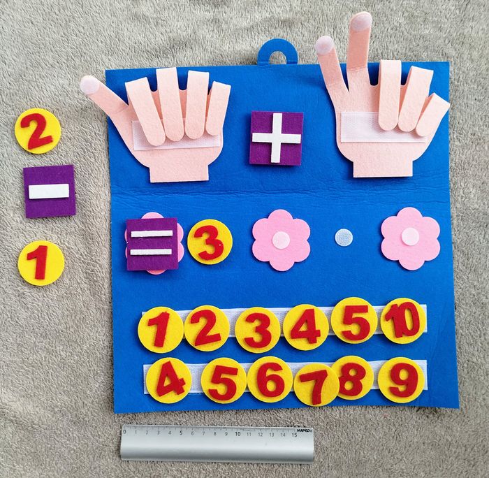 Tableau d’Apprentissage Montessori - Chiffres, Opérations et Mains en Feutrine - photo numéro 2