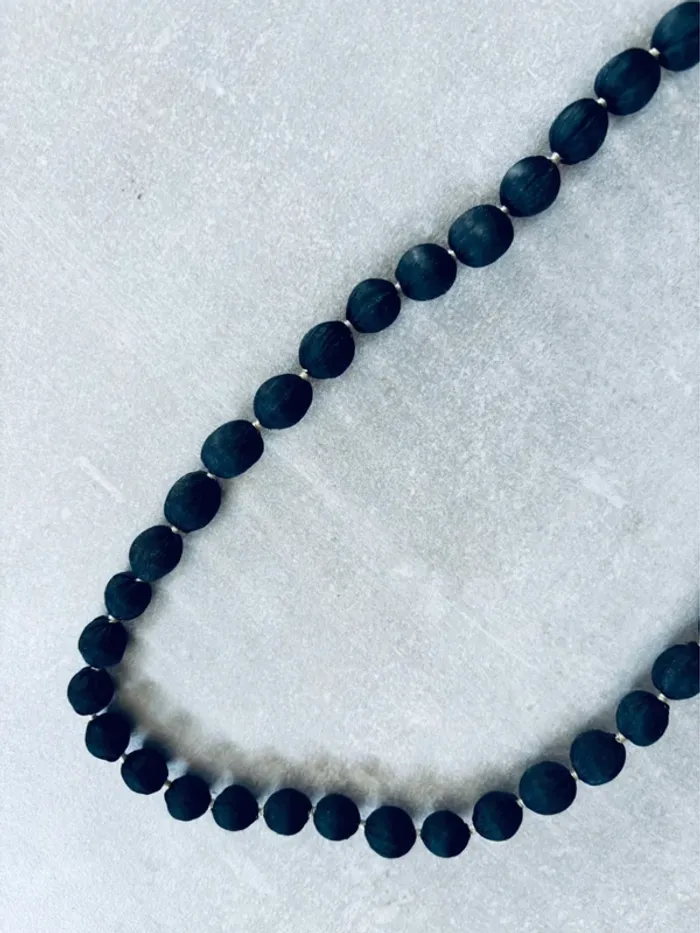 Magnifique sautoir collier perles en tissu noires neuf - photo numéro 3