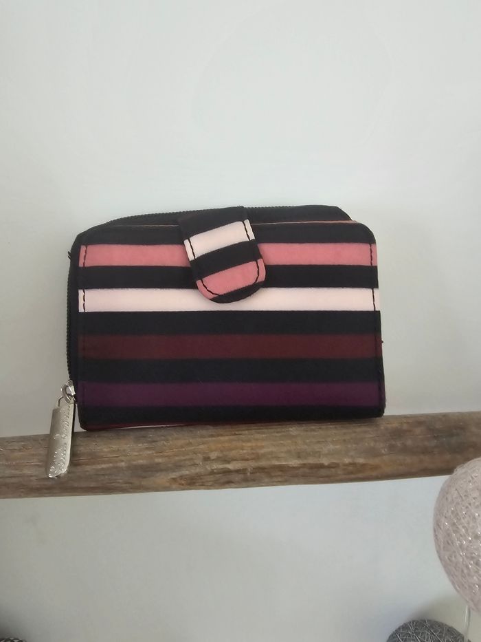 Porte monnaie Little Marcel rose et noir rayé - photo numéro 2