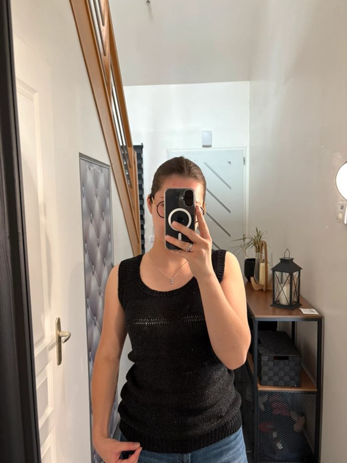 Pull à grosses bretelles noir paillettes Mim M très bon état
