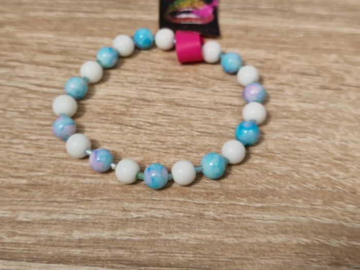 Bracelet Elastique Perles Bleu Ciel Dégradé Rose Blanc Turquoise - photo numéro 5