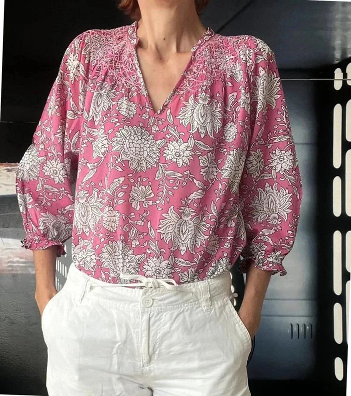 Blouse imprimée en coton bio fushia Libellule - photo numéro 6