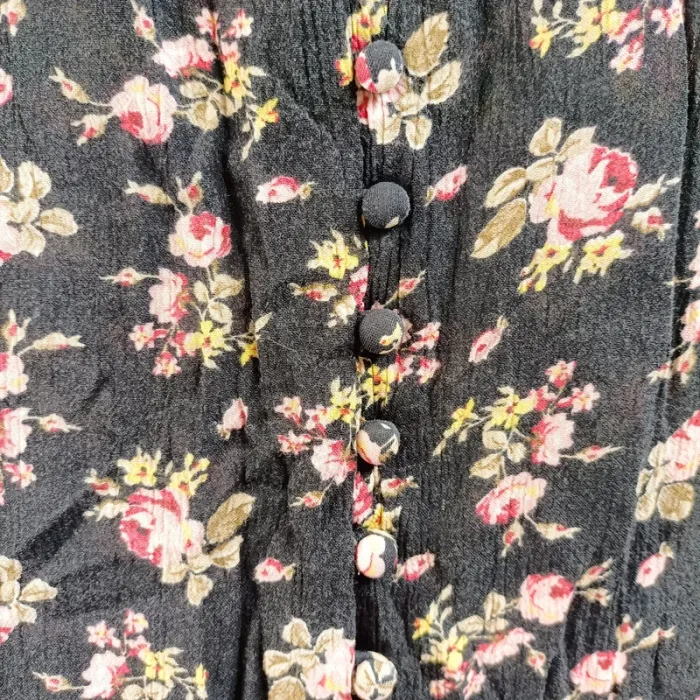 Jupe midi fluide fleurie boutonnée noir rose taille 40 bohème romantique A1446 - photo numéro 5