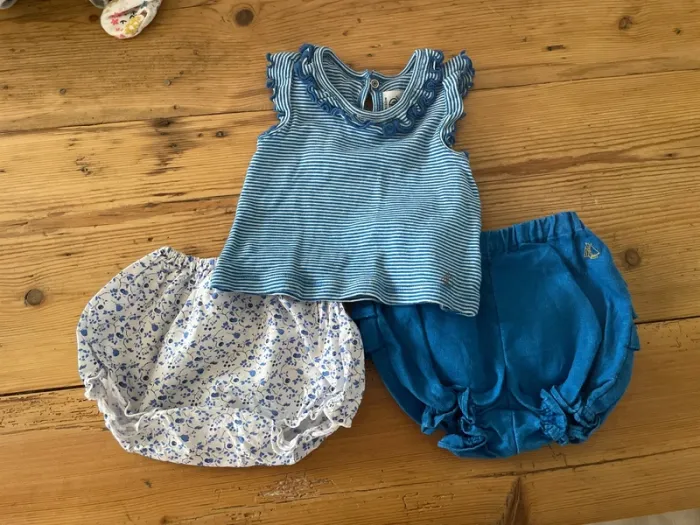 Ensemble petit bateau t-shirt et barboteuses 3 mois