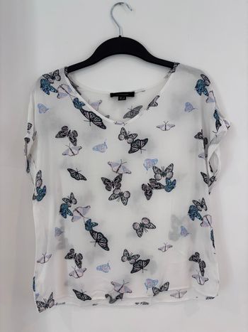 Blouse blanche, motif papillon bleu Primark, taille S