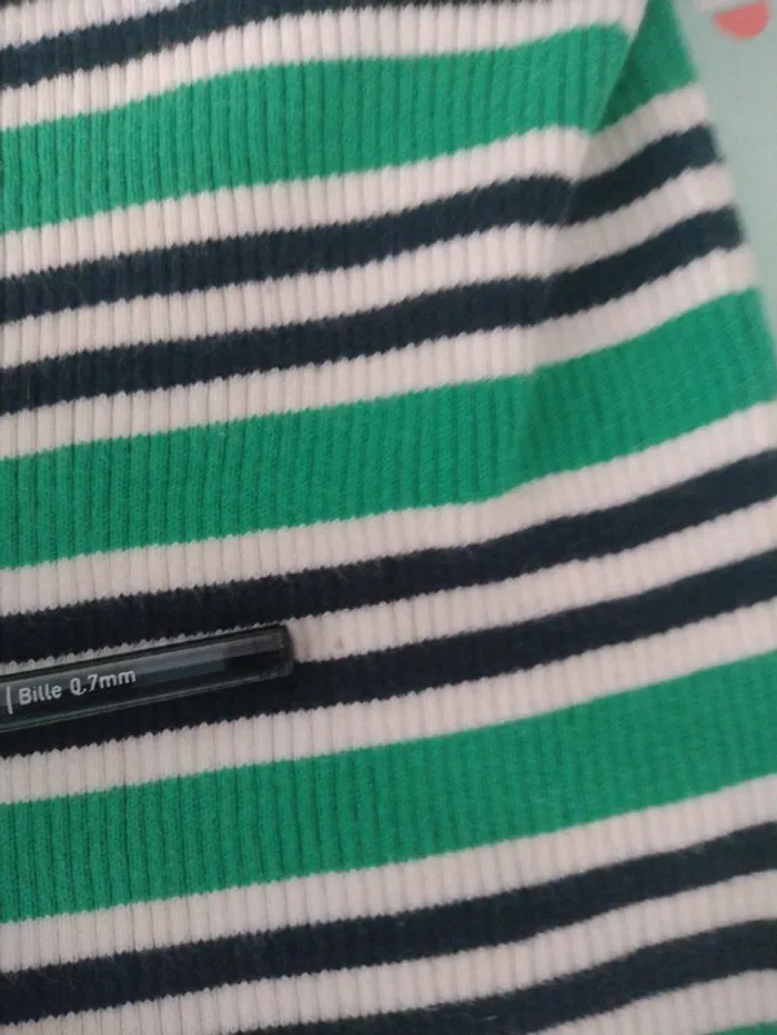 Pull léger Tommy Hilfiger rayé vert/blanc – manches 3/4 – taille S - photo numéro 11